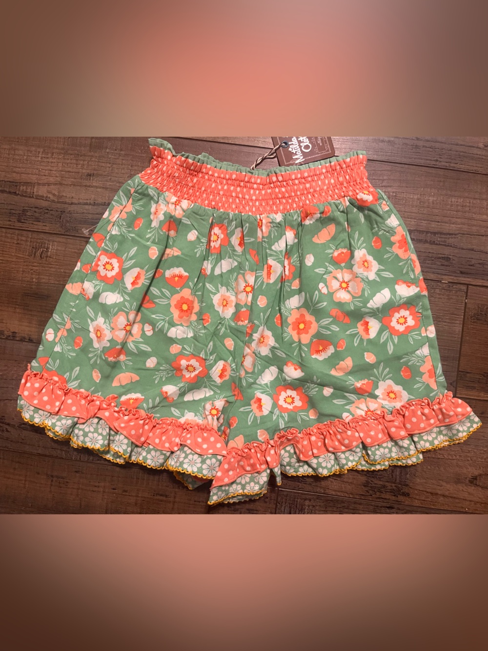 Matilda Jane Seafoam Green Floral Shorts with Coral Accents